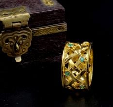 3 Micron Gold Plated Green Onyx Band Ring for Women